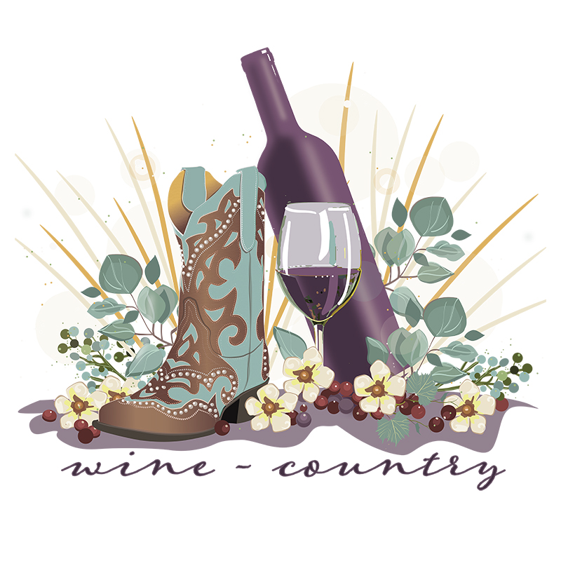 vector art illustration of a wine bottle and cowboy boot to illustrate wine-country